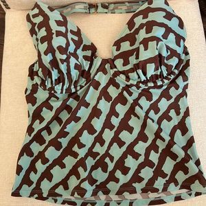 Victoria’s Secret Y2K Tankini Swim Top Turquoise Brown multi 36D